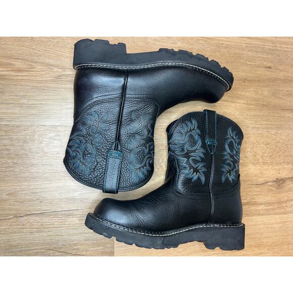 Ariat Fatbaby Womens 8.5 B Boots Western Cowboy Leather Black Blue Round Rodeo - Picture 4 of 8